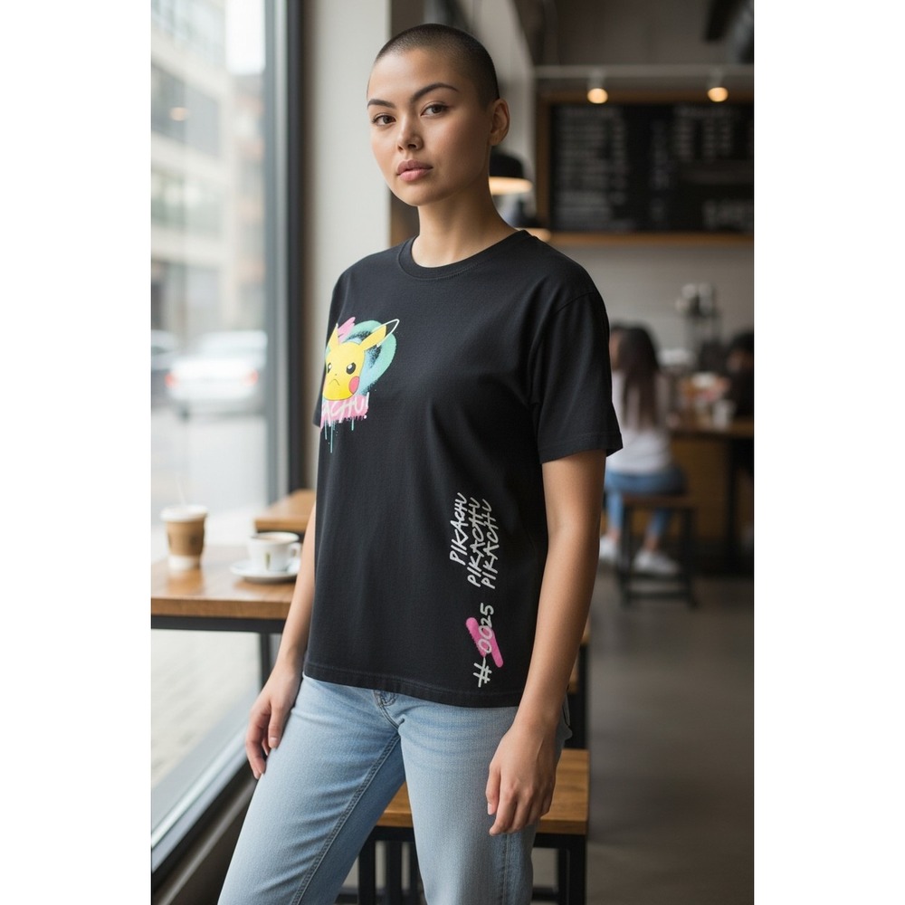 H&M Pokemon Pikachu Graffiti High Voltage Black T-Shirt Kids Size 11-12 152